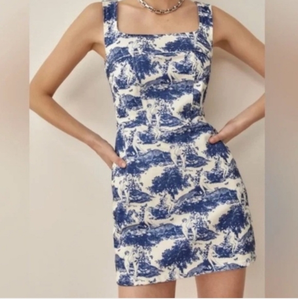 Reformation Dresses & Skirts - Reformation Jeans Blue Toile Square-Neck Mini Dress